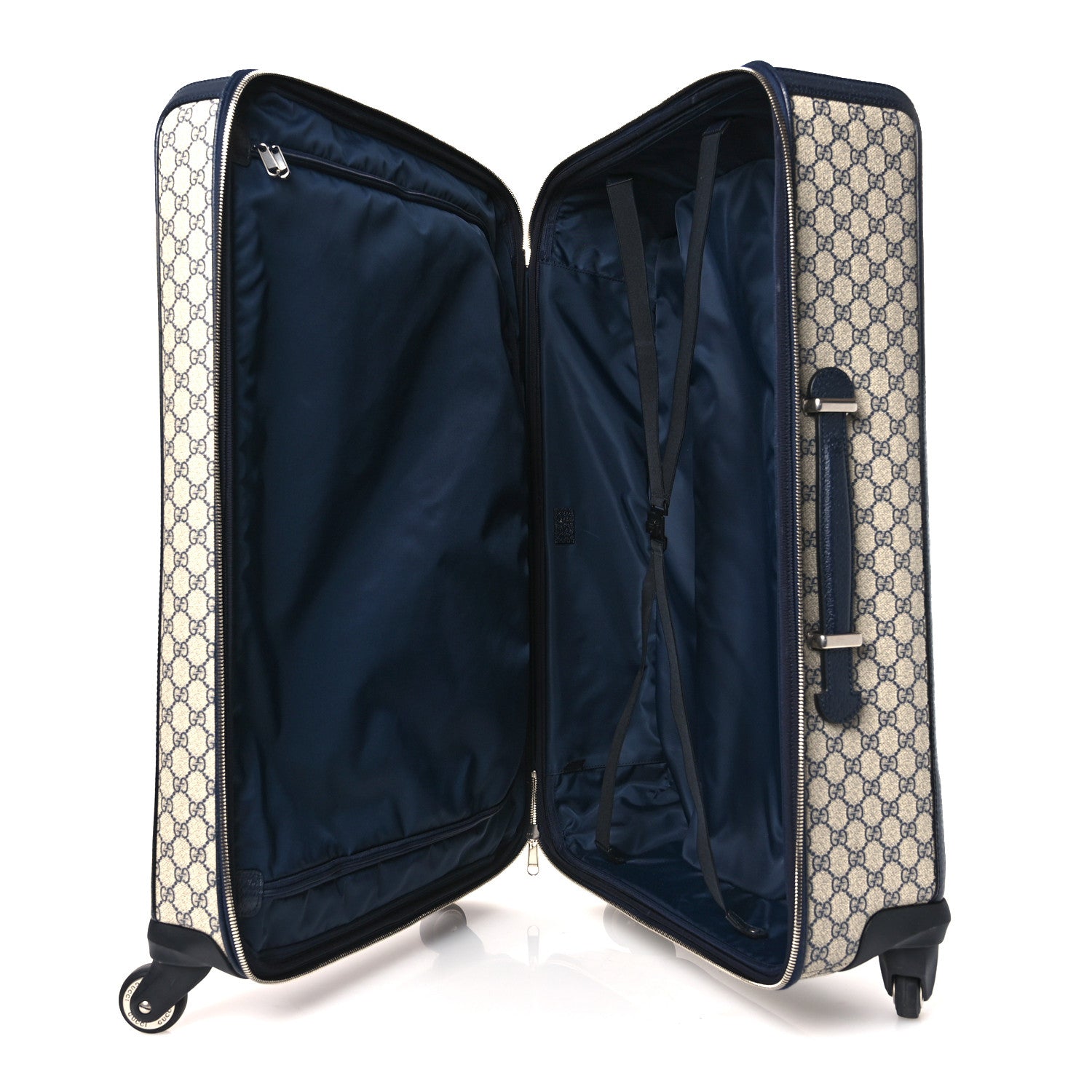 Gucci GG Supreme Monogram Textured Dollar Calfskin Web Large Savoy Trolley Suitcase Beige Blue 4 of 9
