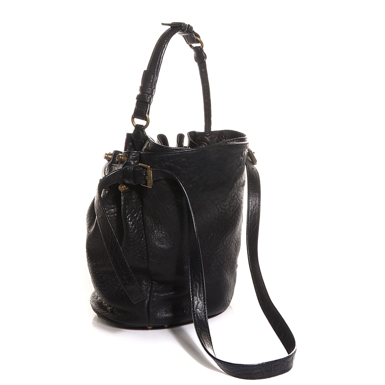 Alexander Wang Pebbled Lambskin Diego Bucket Bag Black Antique Brass Hardware 3 of 7
