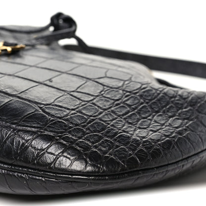Saint Laurent Calfskin Crocodile Embossed Paris VII Large Flat Hobo Black 10 of 11