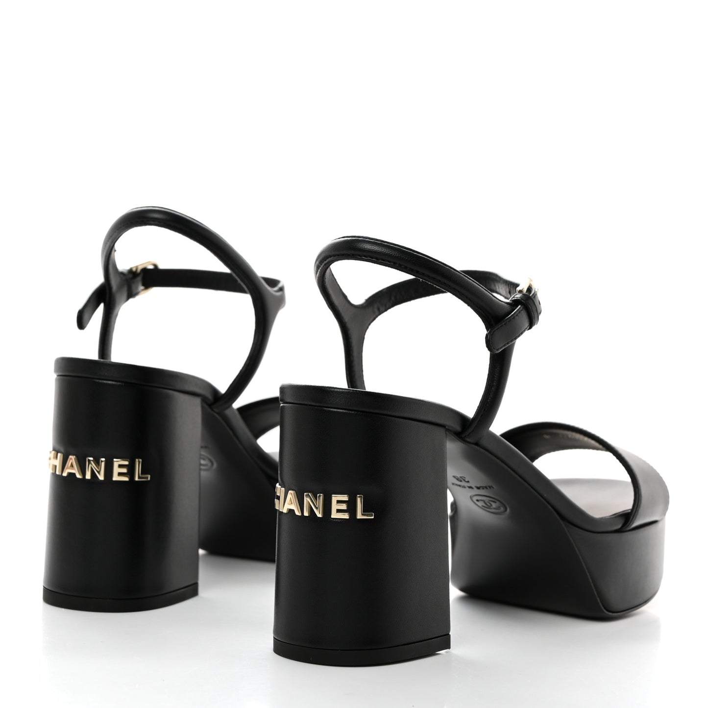 Lambskin Logo Platform Sandals 38 Black