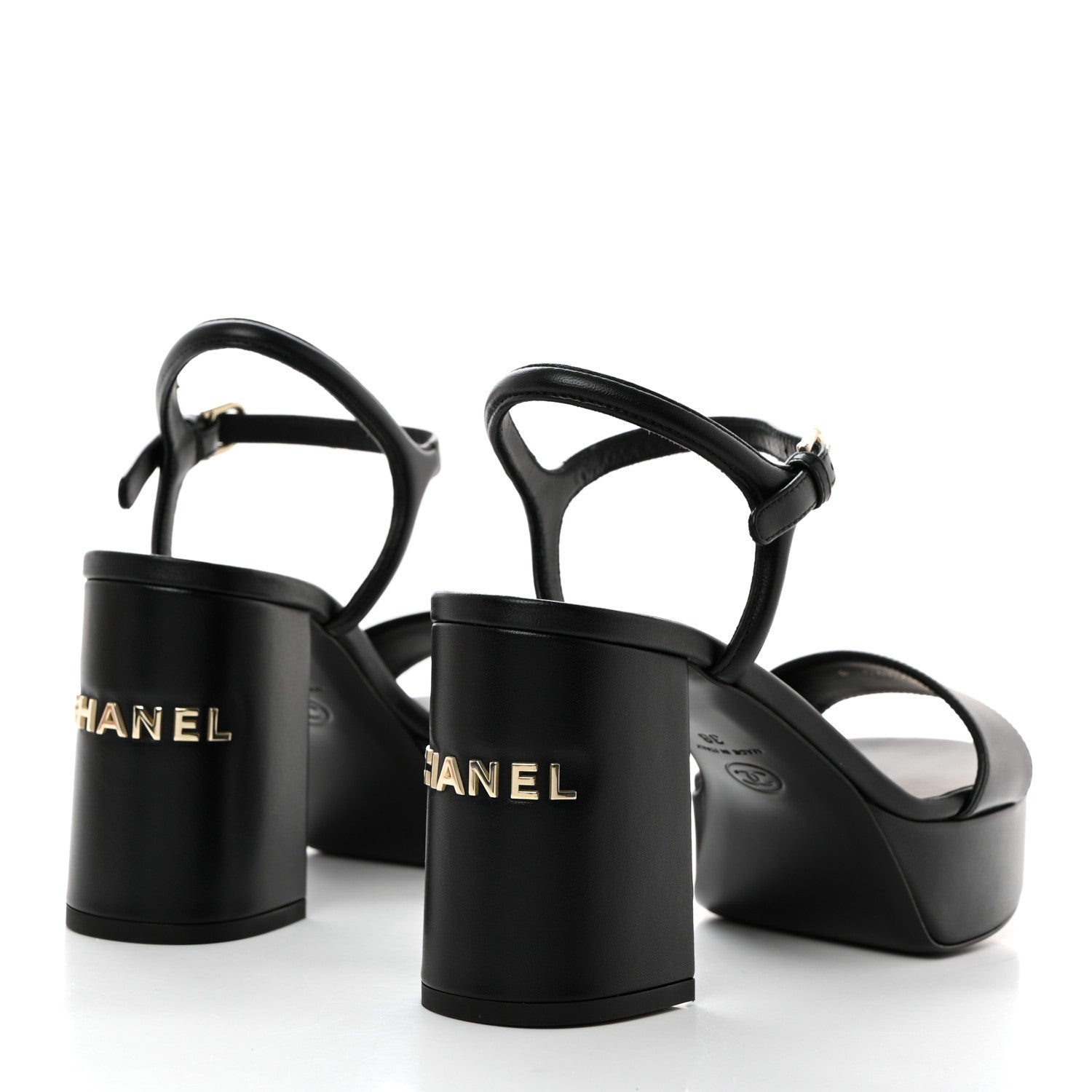 Chanel Lambskin Logo Platform Sandals 38 Black 4 of 11