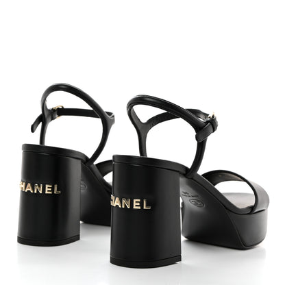 Chanel Lambskin Logo Platform Sandals 38 Black 4 of 11