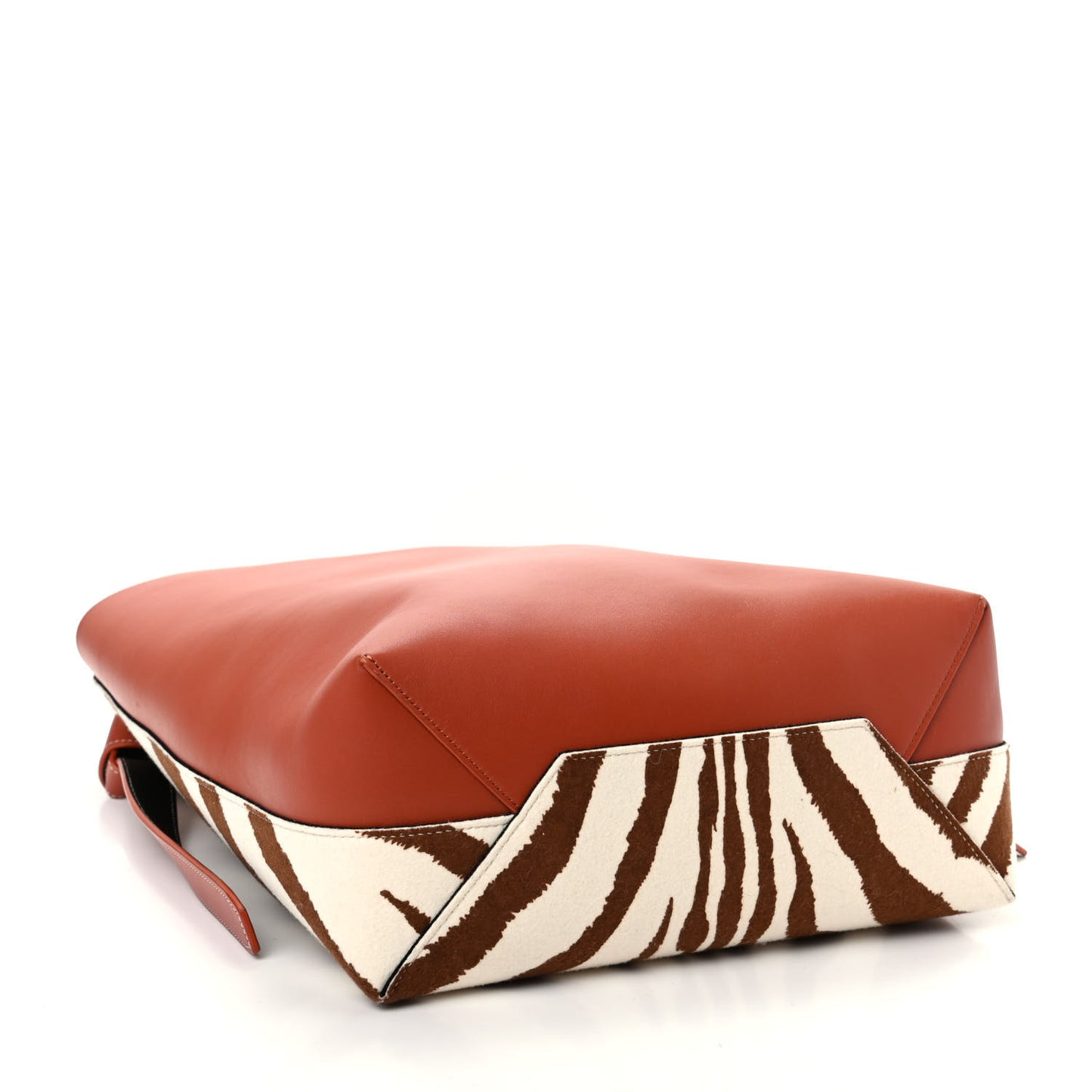 Shiny Smooth Calfskin Zebra Printed Calf Hair Small Twisted Cabas Chalk Brick