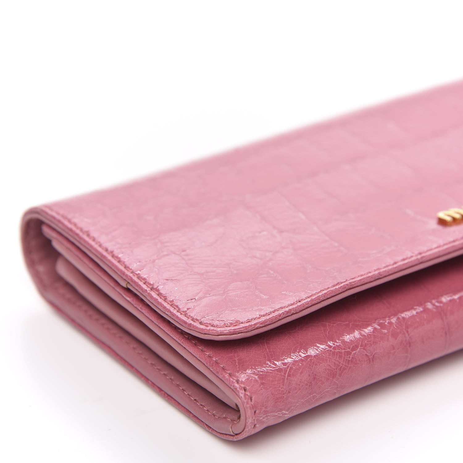 Miu Miu Patent Embossed Crocodile Continental Wallet Pink 8 of 9