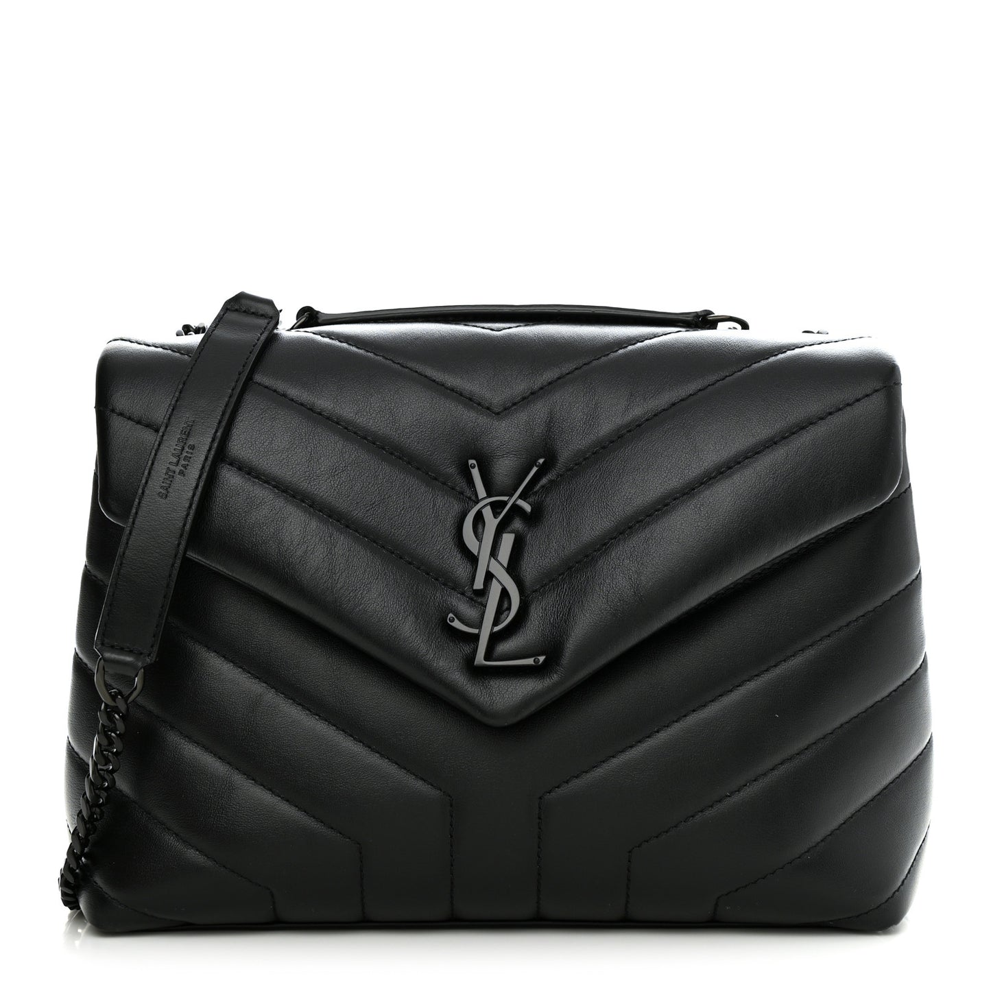 Calfskin Y Quilted Monogram Monochrome Small Loulou Chain Satchel Black