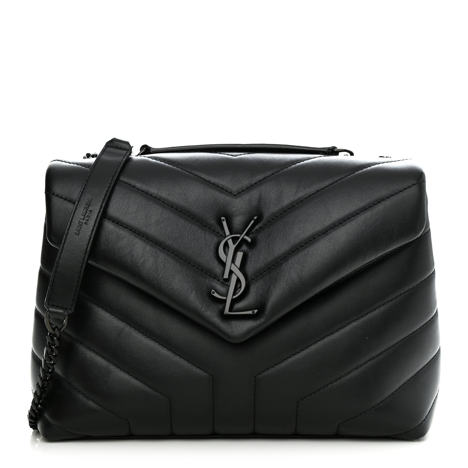 Saint Laurent Calfskin Y Quilted Monogram Monochrome Small Loulou Chain Satchel Black 1 of 13