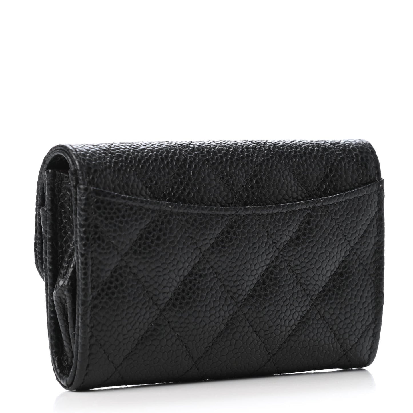 Caviar Quilted Flap Card Holder Wallet Black