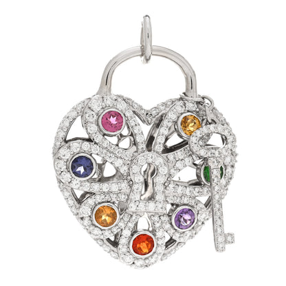 Tiffany 18K White Gold Diamond Multistone Filigree Heart Key Pendant 1 of 3