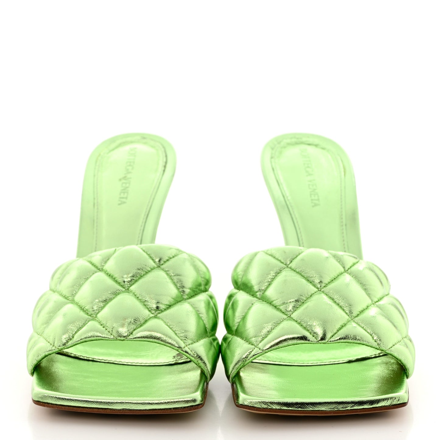 Metallic Nappa Reflection Matelasse Padded Mule Sandals 40 Pistachio