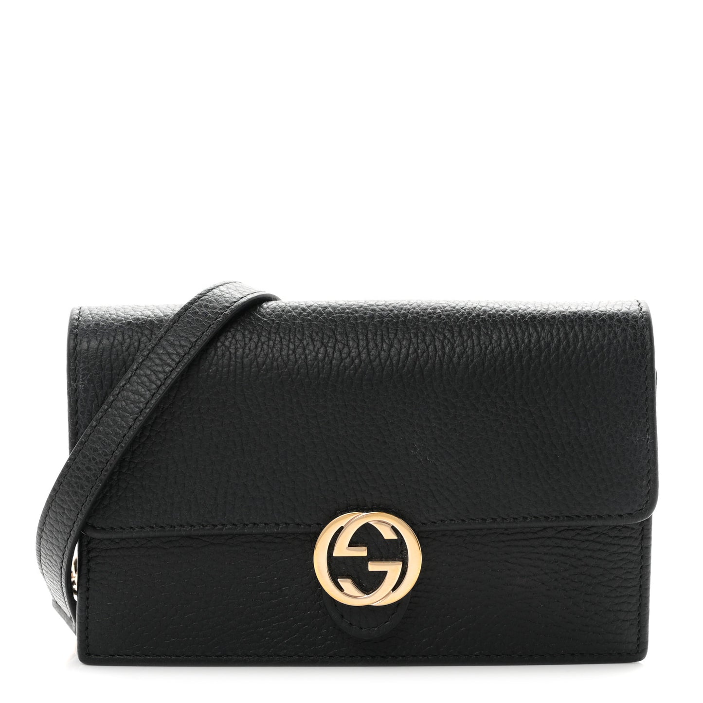 Dollar Calfskin Interlocking G Chain Wallet Black