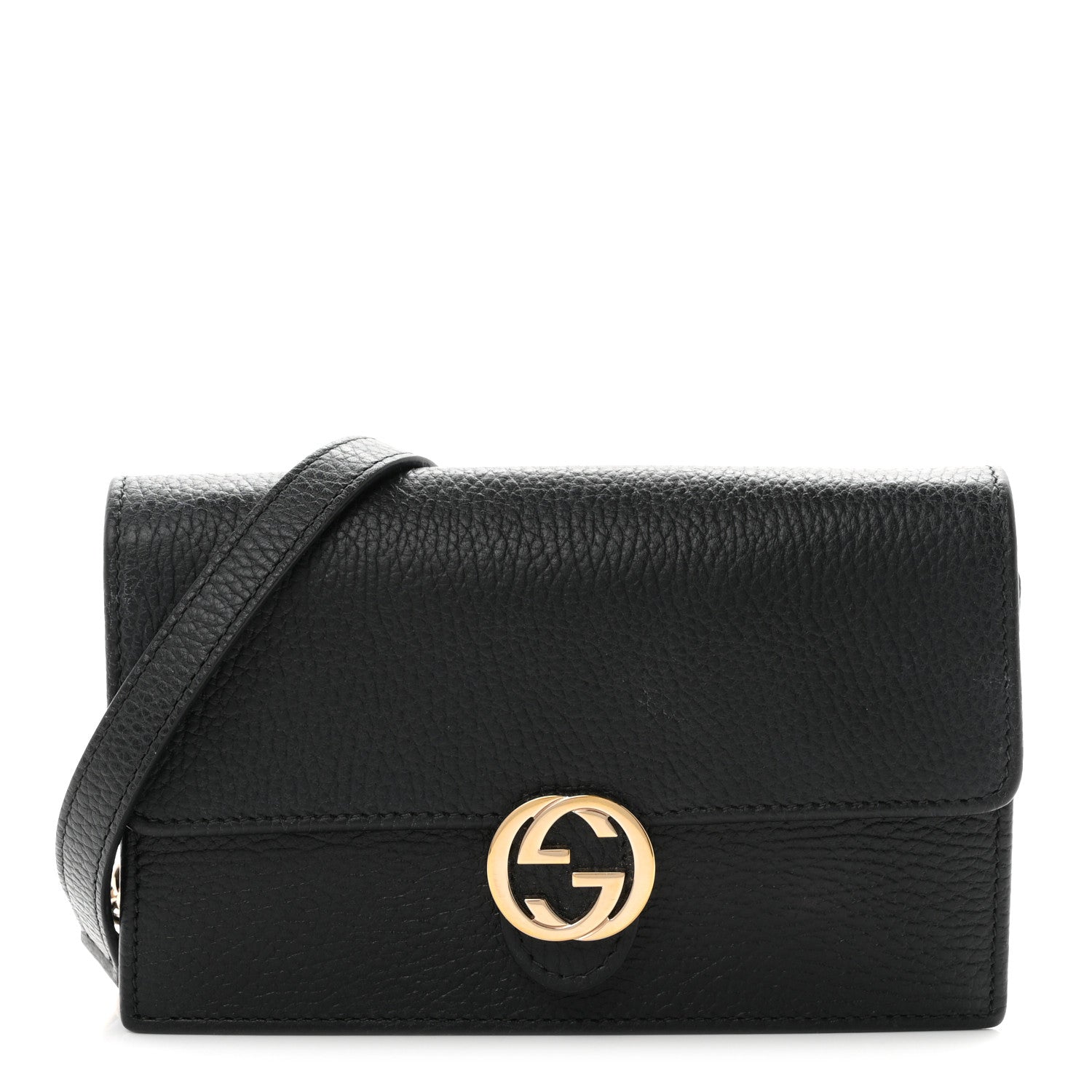 Gucci Dollar Calfskin Interlocking G Chain Wallet Black 1 of 10