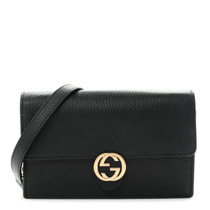 Gucci Dollar Calfskin Interlocking G Chain Wallet Black 1 of 10