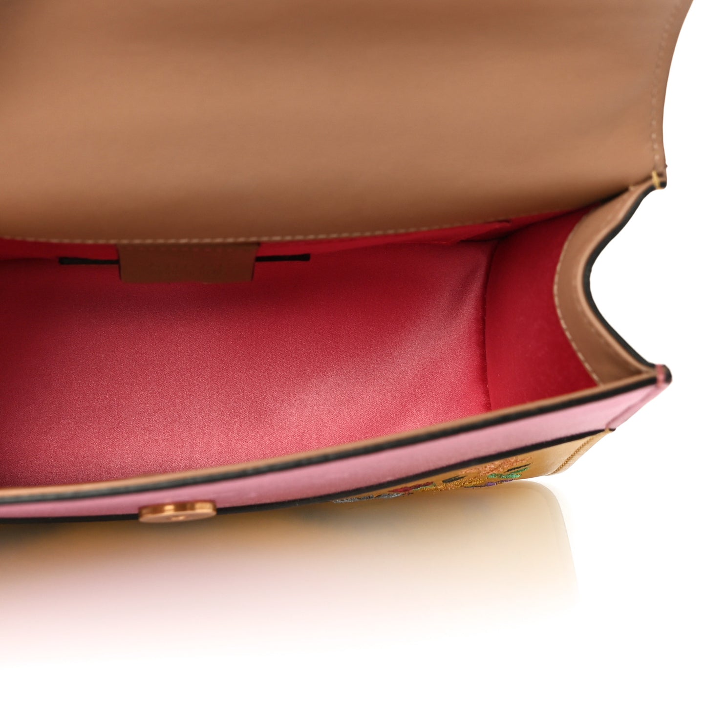 Metallic Calfskin Embroidered Small Shoulder Bag Gold