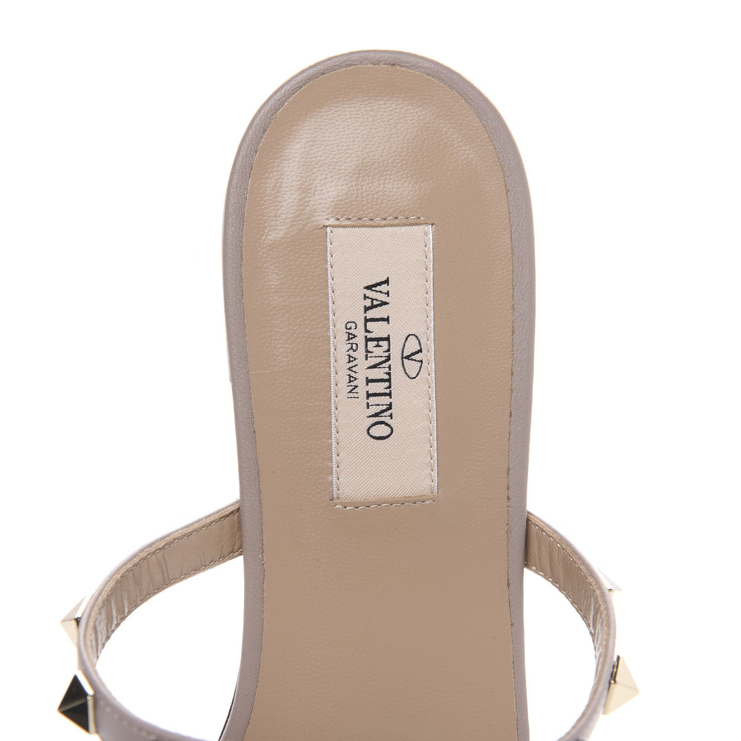 Calfskin Rockstud Caged Flat Slide Sandals 38 Poudre