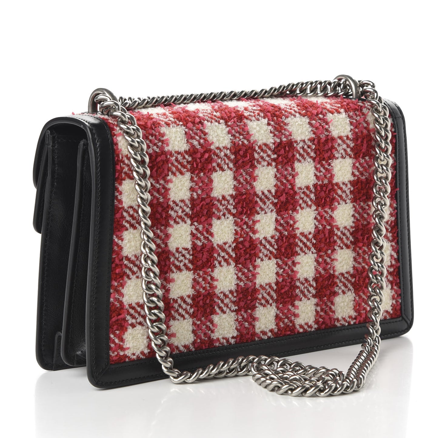 Tweed Check Small Dionysus Shoulder Bag Black Red