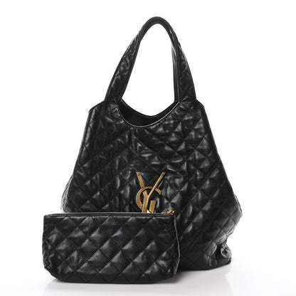 Saint Laurent Lambskin Quilted Maxi Icare Shopping Tote Black 3 of 10