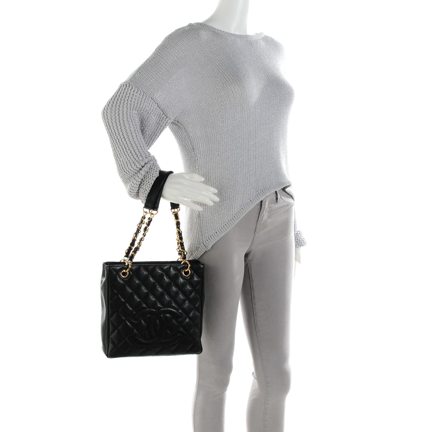 Caviar Quilted Petit Shopping Tote PST Black