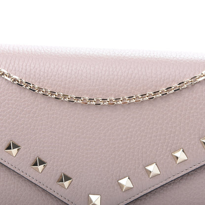 Valentino Garavani Pebbled Calfskin Rockstud Envelope Wallet on Chain Poudre 10 of 12