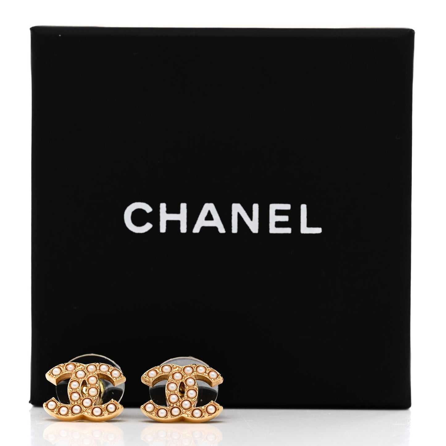 Pearl Studded CC Earrings Gold