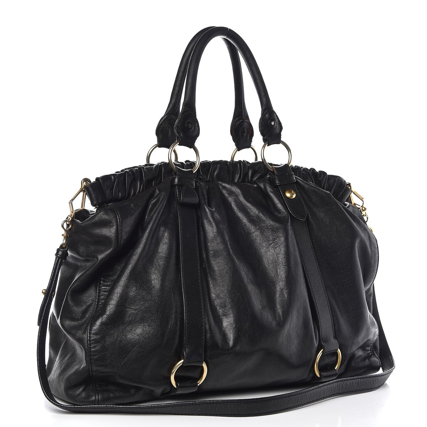 Vitello Lux Gathered Tote Black