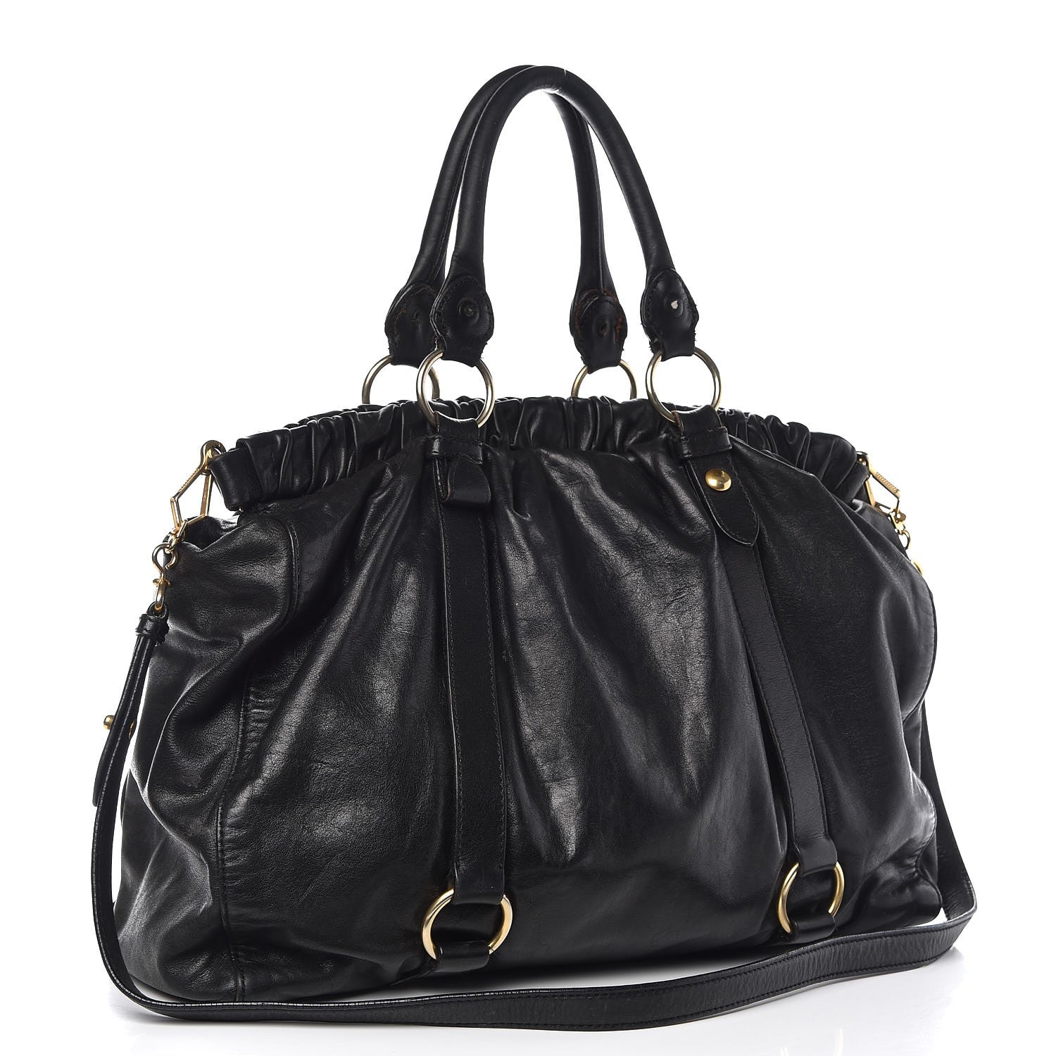 Miu Miu Vitello Lux Gathered Tote Black 3 of 16