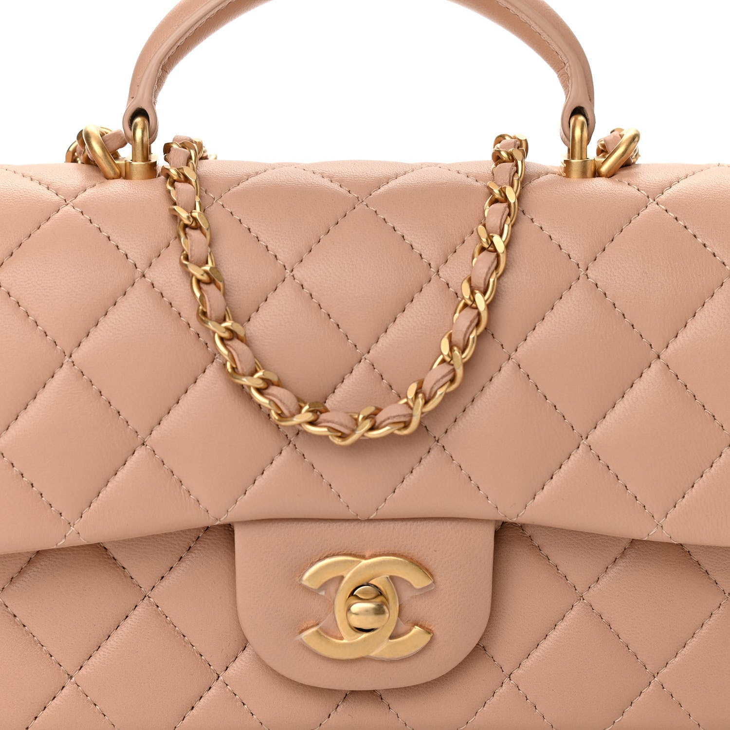 Chanel Lambskin Quilted Mini Top Handle Rectangular Flap Beige 8 of 10