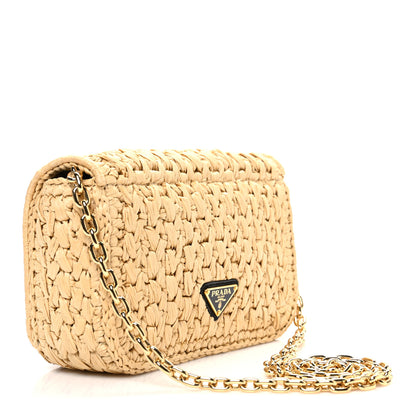 Prada Yarn Raffia Effect Crochet Shoulder Bag Natural Black 3 of 9