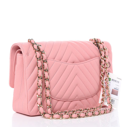 Chanel Caviar Chevron Quilted Medium Double Flap Pink 3 of 9