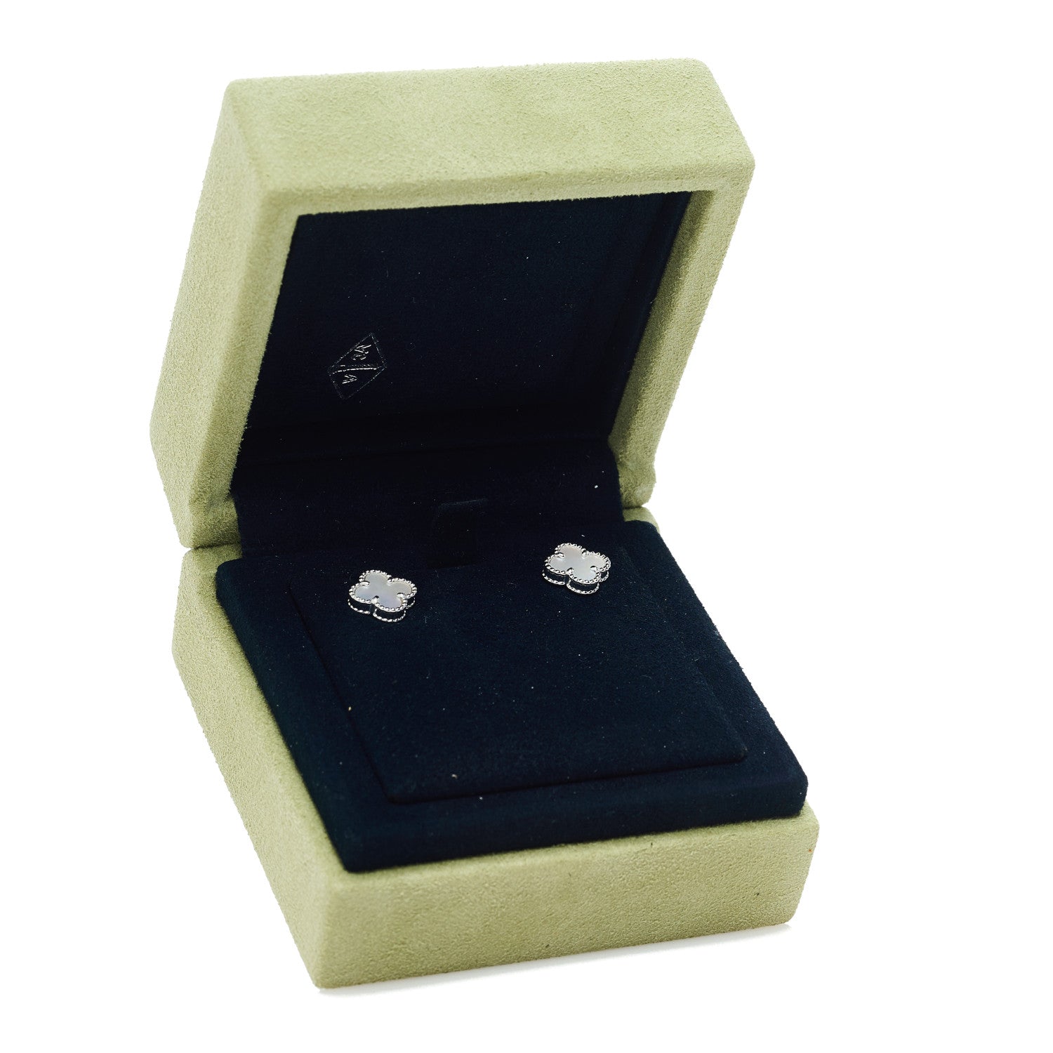 Van Cleef & Arpels 18K White Gold Mother of Pearl Sweet Alhambra Earrings 5 of 5