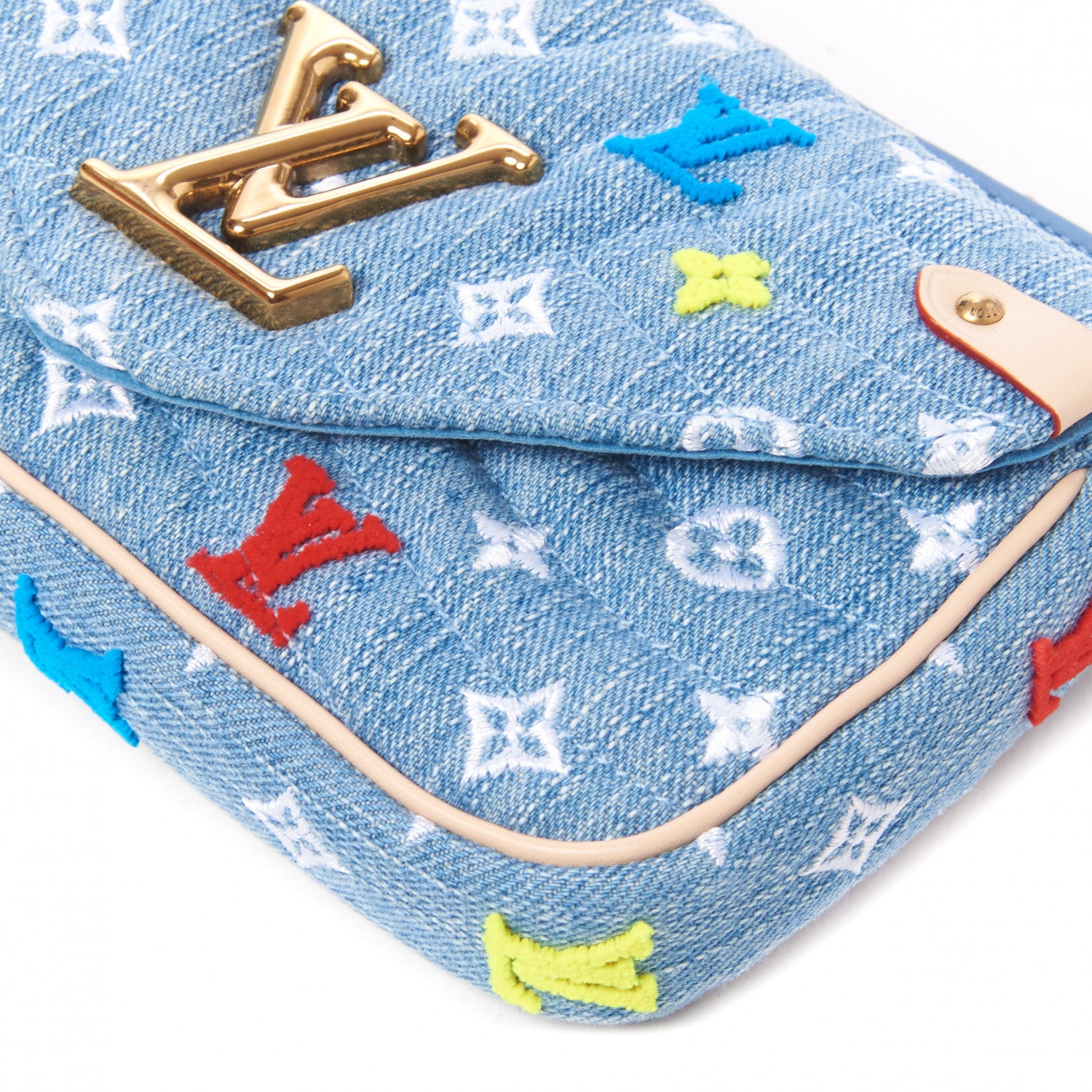 Louis Vuitton Embroidered Monogram Denim New Wave Chain Pochette Blue 5 of 9