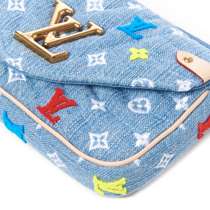 Louis Vuitton Embroidered Monogram Denim New Wave Chain Pochette Blue 5 of 9