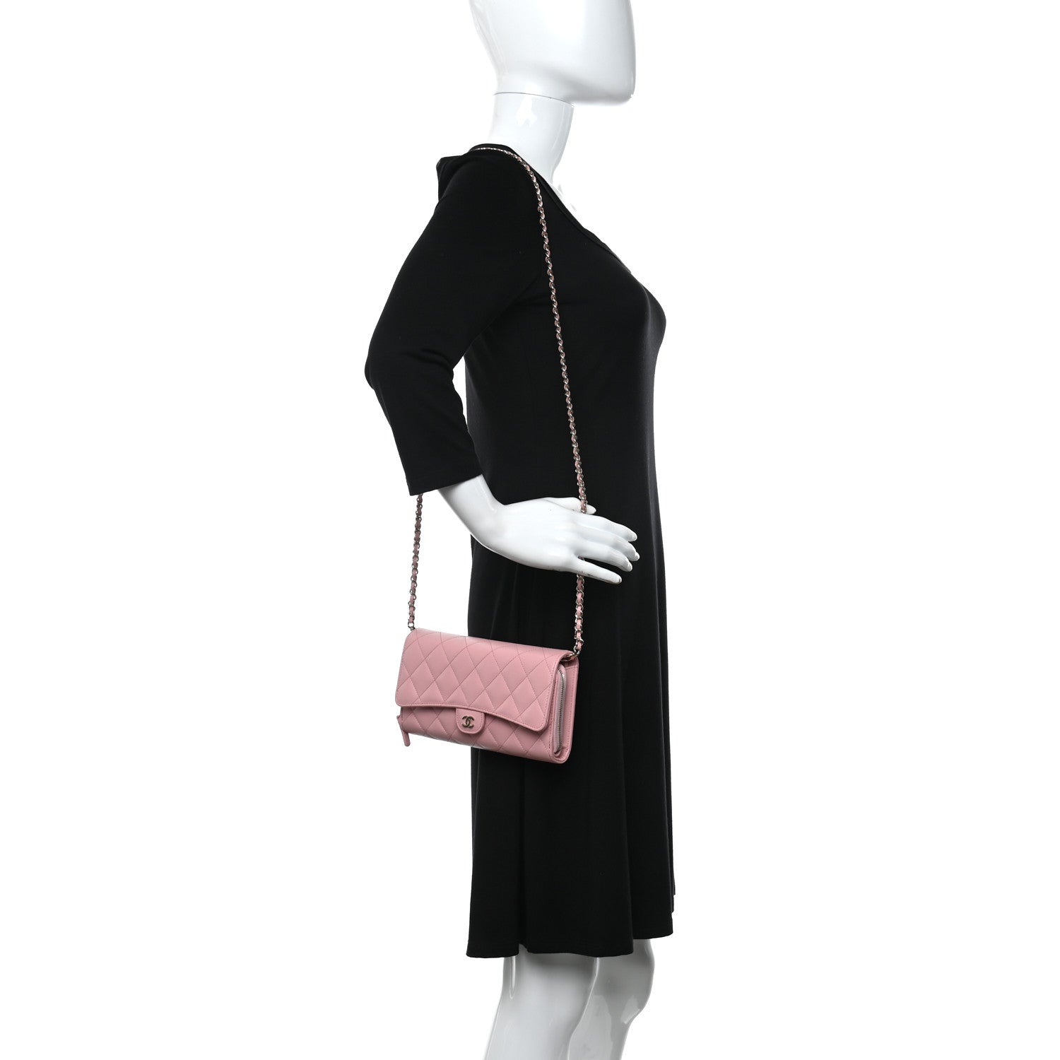 Chanel Caviar Quilted Phone Holder Wallet on Removable Chain Pink 2 of 12