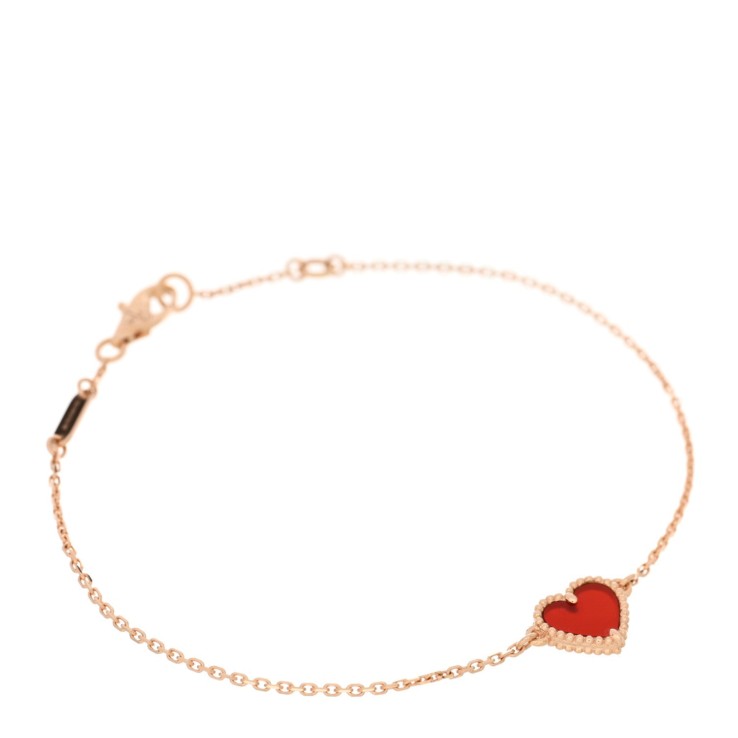 Van Cleef & Arpels 18K Rose Gold Carnelian Sweet Alhambra Heart Bracelet 1 of 4