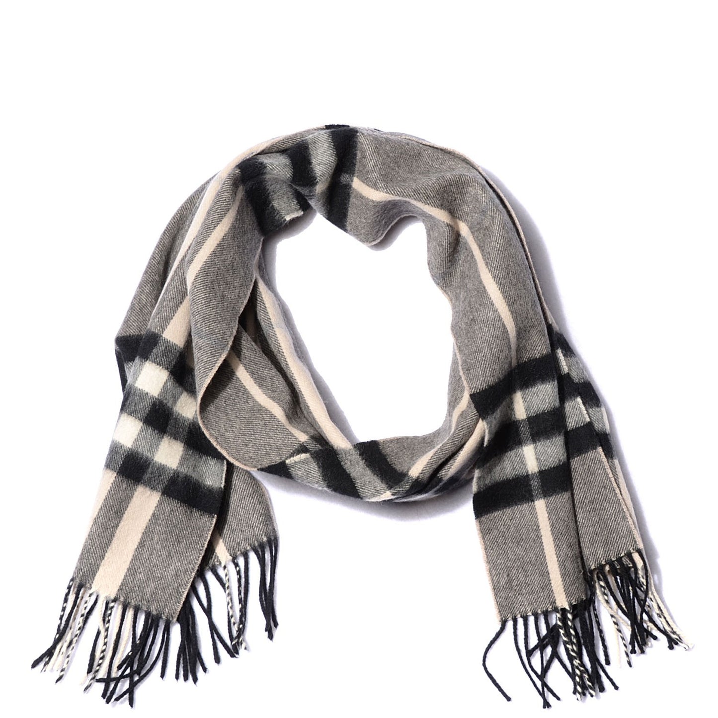 Cashmere Beat Check Fringe Scarf Black