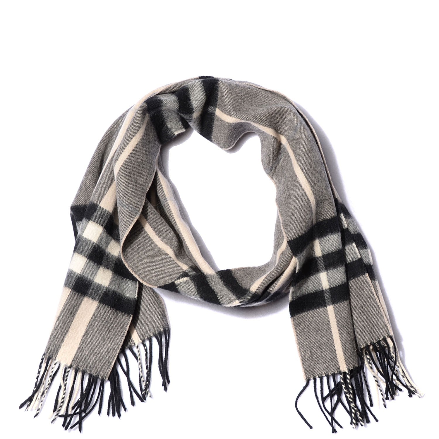 Burberry Cashmere Beat Check Fringe Scarf Black 1 of 5