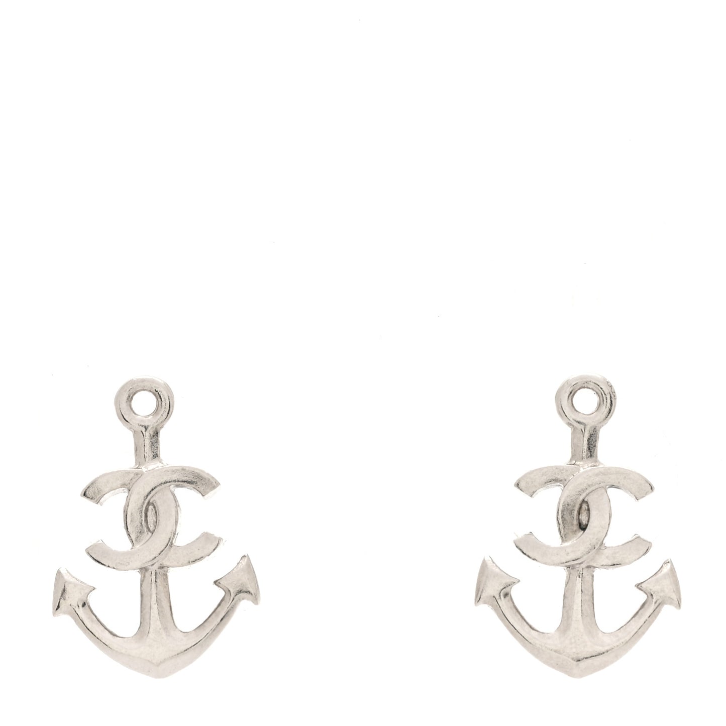 Metal Anchor CC Earrings Silver