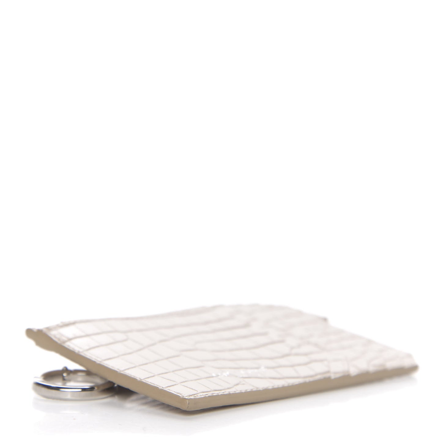 Calfskin Crocodile Embossed 5 Fragments Zip Pouch Card Holder Beige