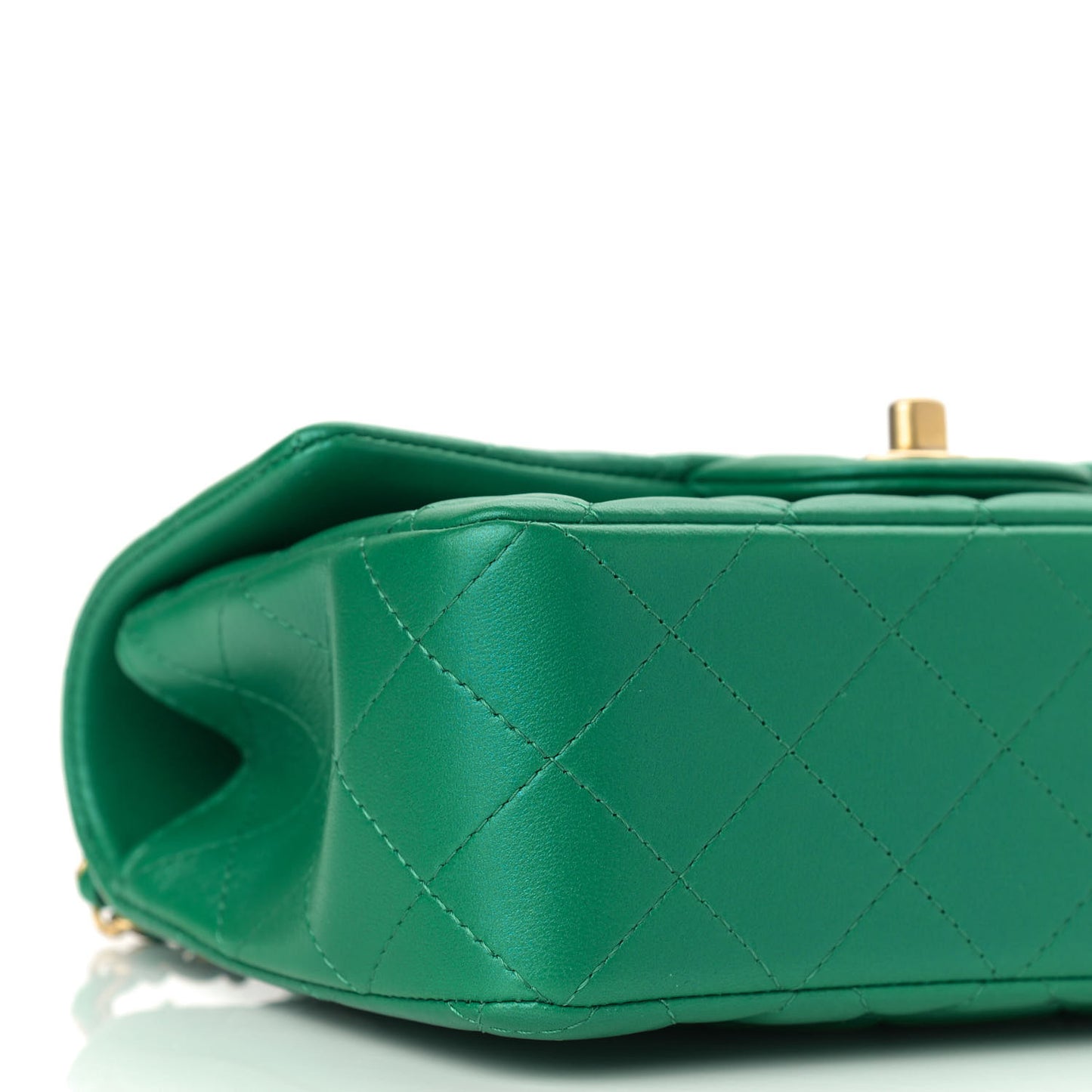 Iridescent Lambskin Quilted Mini Top Handle Rectangular Flap Green