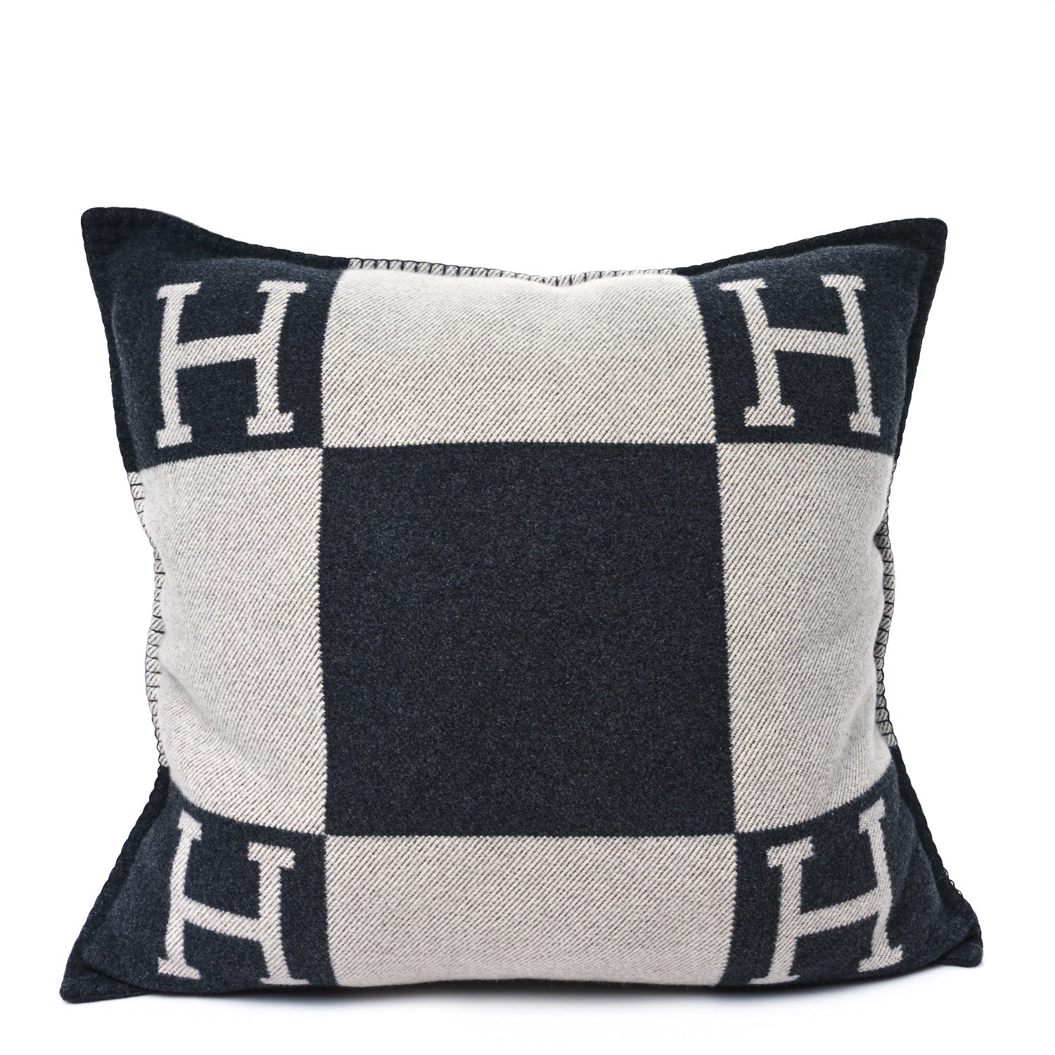 Hermes Wool Cashmere Avalon Pillow GM Ecru Gris Fonce 1 of 4