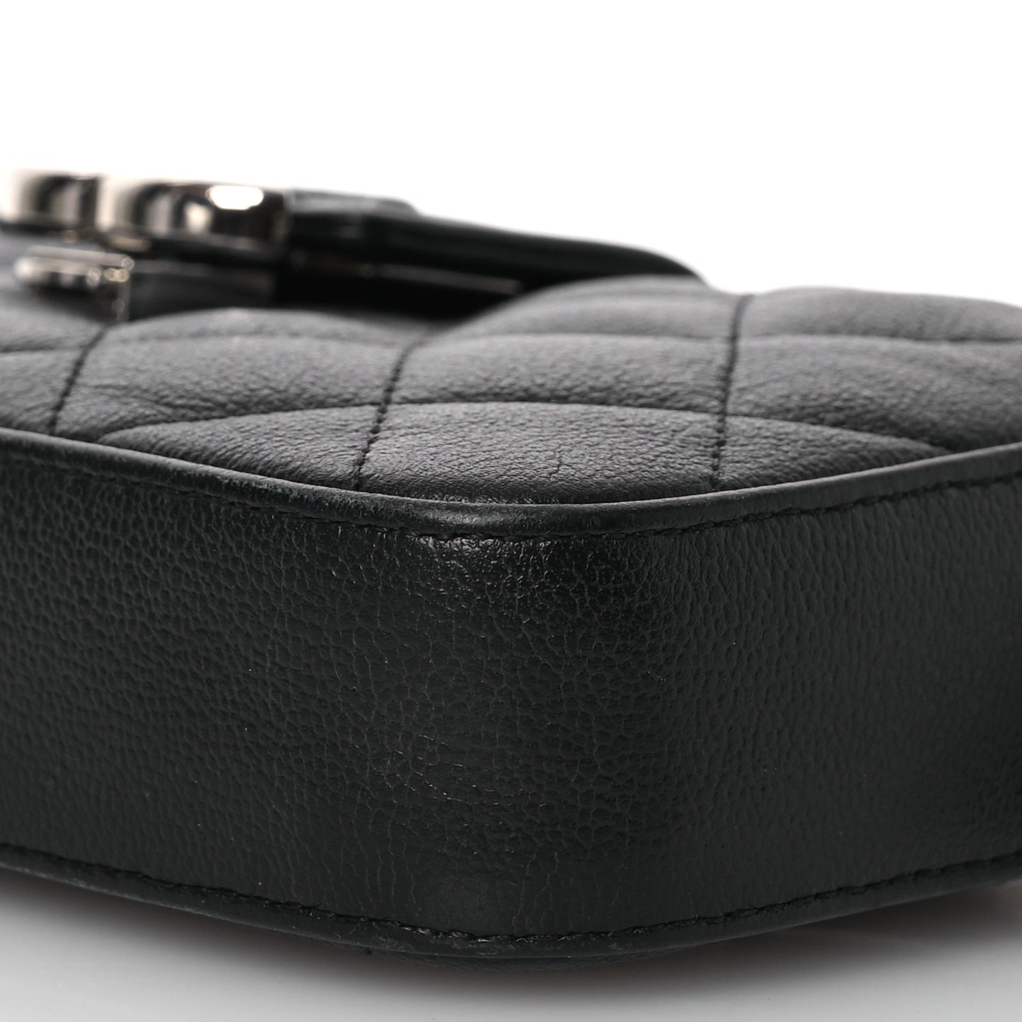 Goatskin Quilted CC Box Clutch With Chain Black