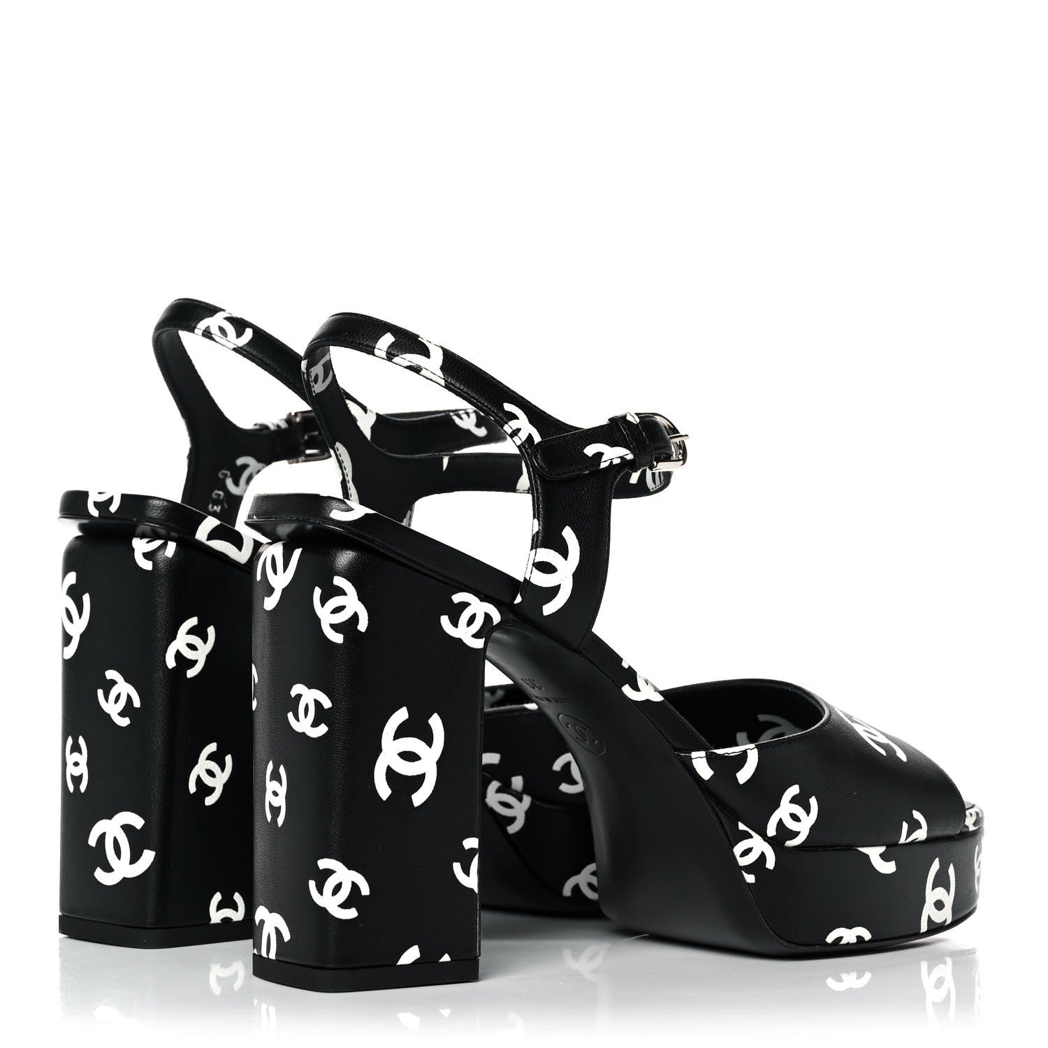 Chanel Printed Lambskin Coco Beach Platform Sandals 39 Black White 4 of 12