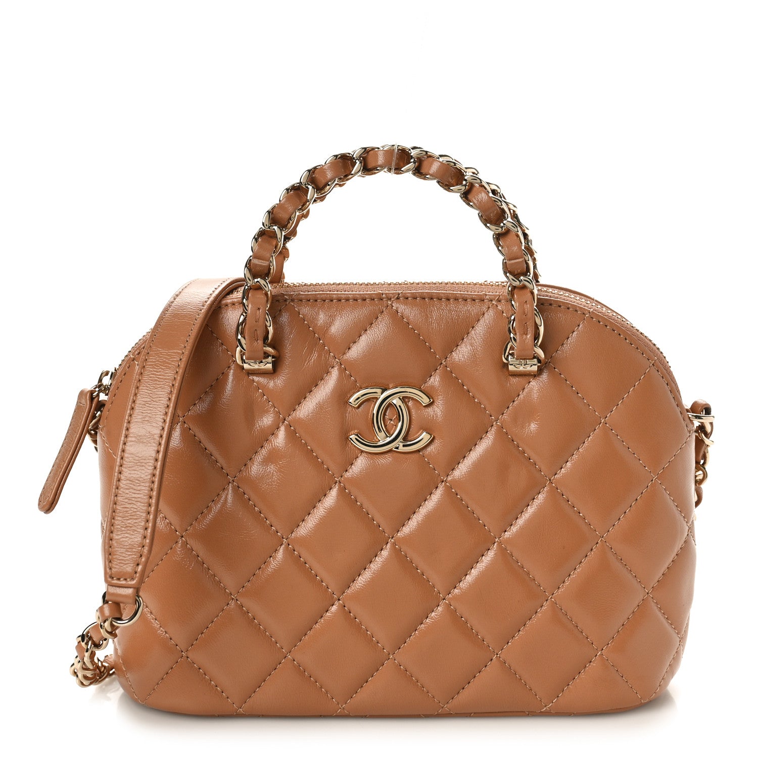 Chanel Shiny Lambskin Quilted Shiny Coco Clutch With Chain Dark Beige 1 of 11