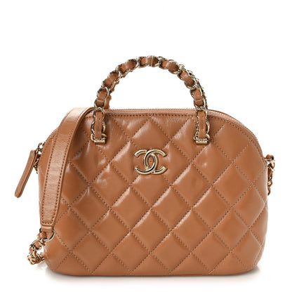 Chanel Shiny Lambskin Quilted Shiny Coco Clutch With Chain Dark Beige 1 of 11