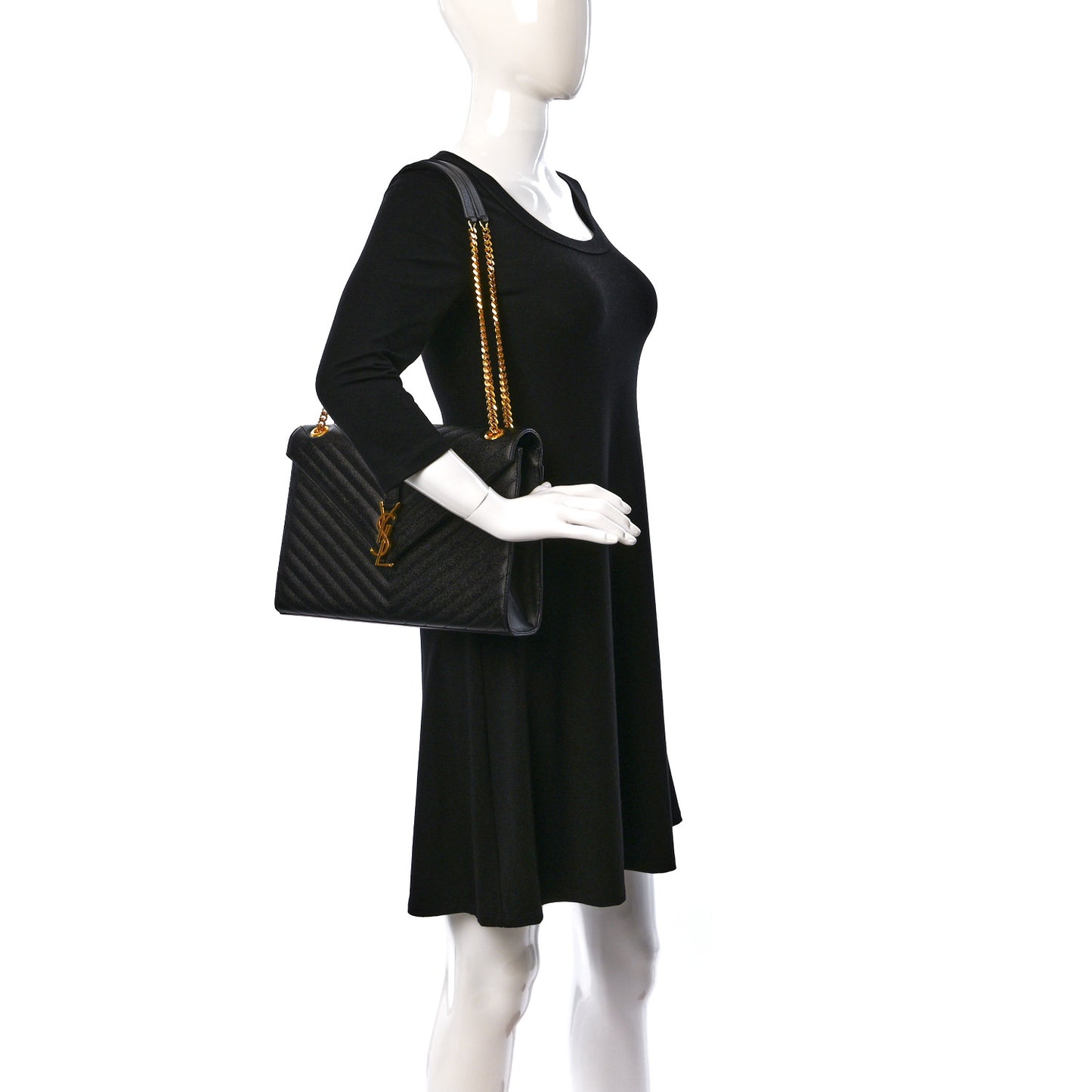 Grain De Poudre Matelasse Chevron Large Monogram Satchel Black