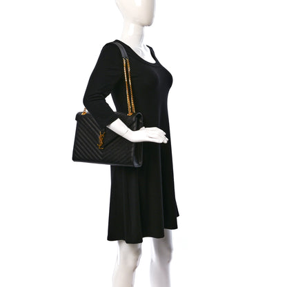 Saint Laurent Grain De Poudre Matelasse Chevron Large Monogram Satchel Black 3 of 9