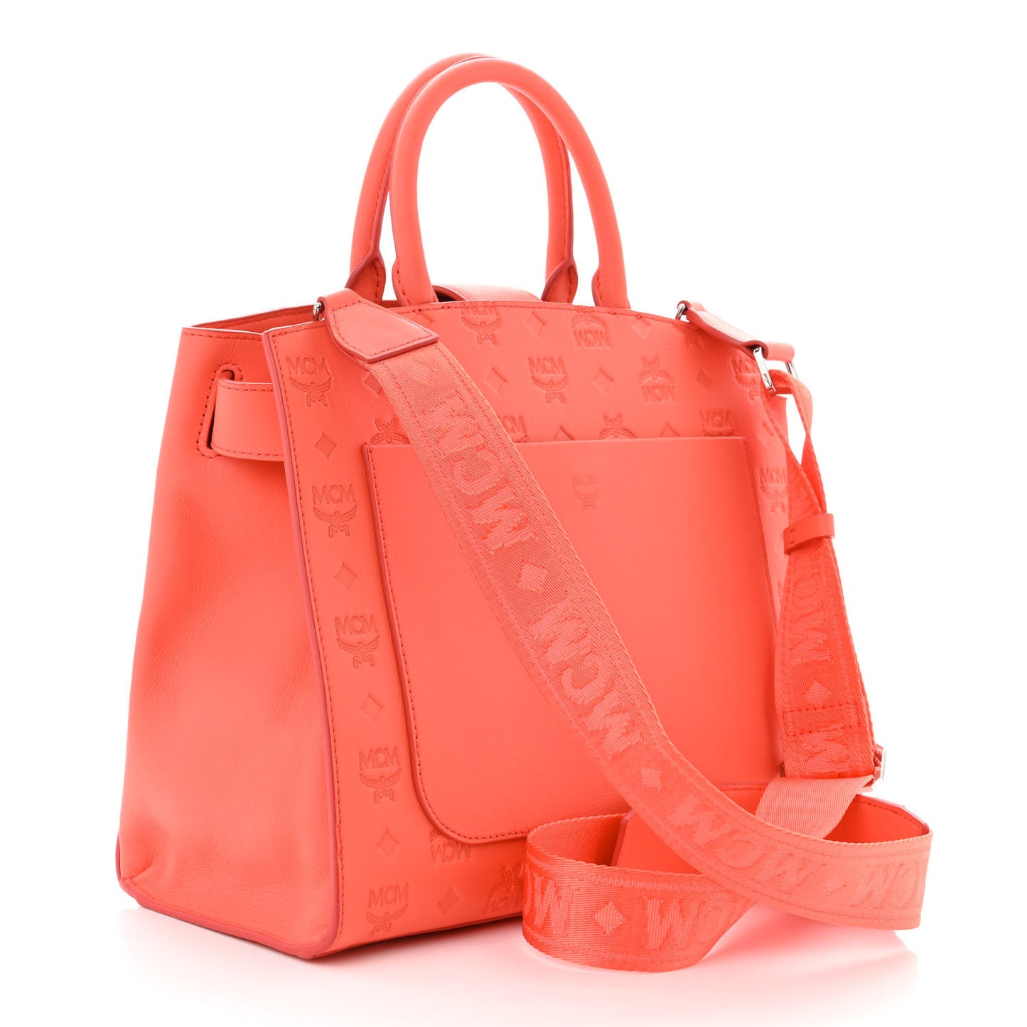 Calfskin Ottomar Monogram Medium Essential Tote Hot Coral