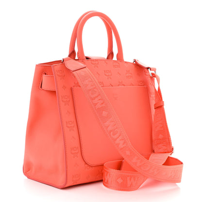 MCM Calfskin Ottomar Monogram Medium Essential Tote Hot Coral 3 of 9