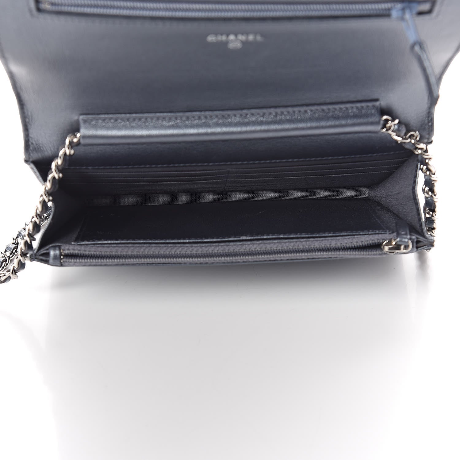 Chanel Metallic Goatskin Quilted Diamond CC Wallet On Chain WOC Grey 7 of 11