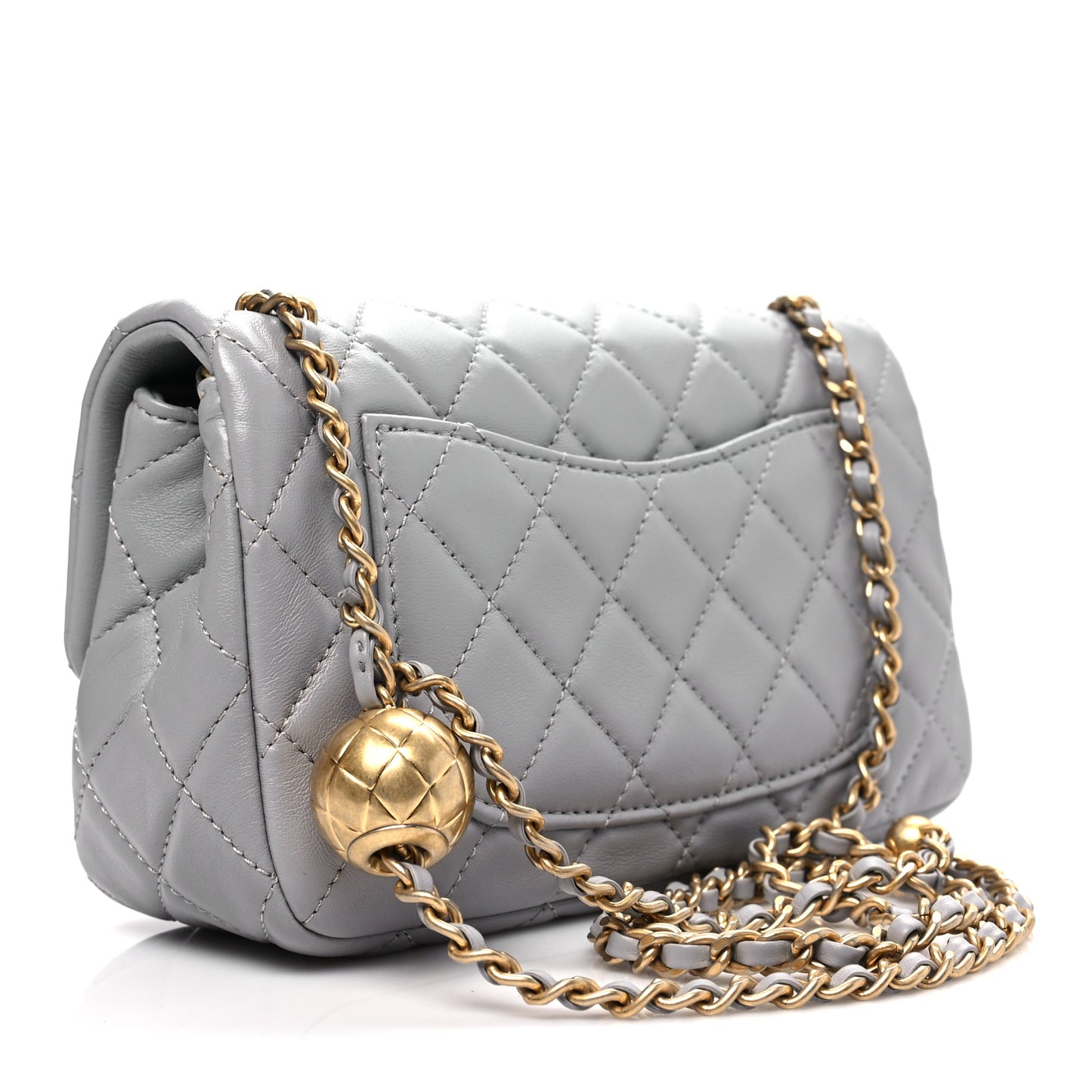 Lambskin Quilted Mini Rectangular Pearl Crush Flap Grey