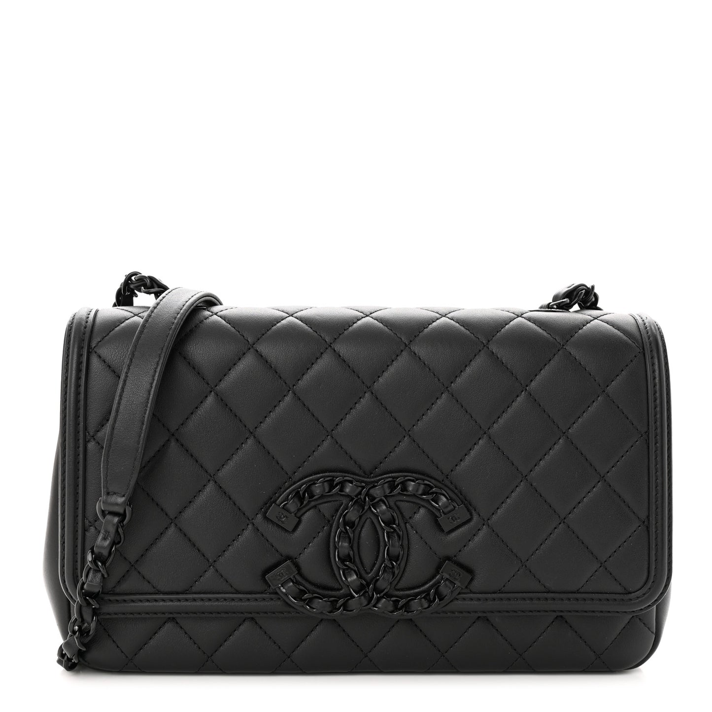 Lambskin Quilted Medium CC Filigree Flap Black
